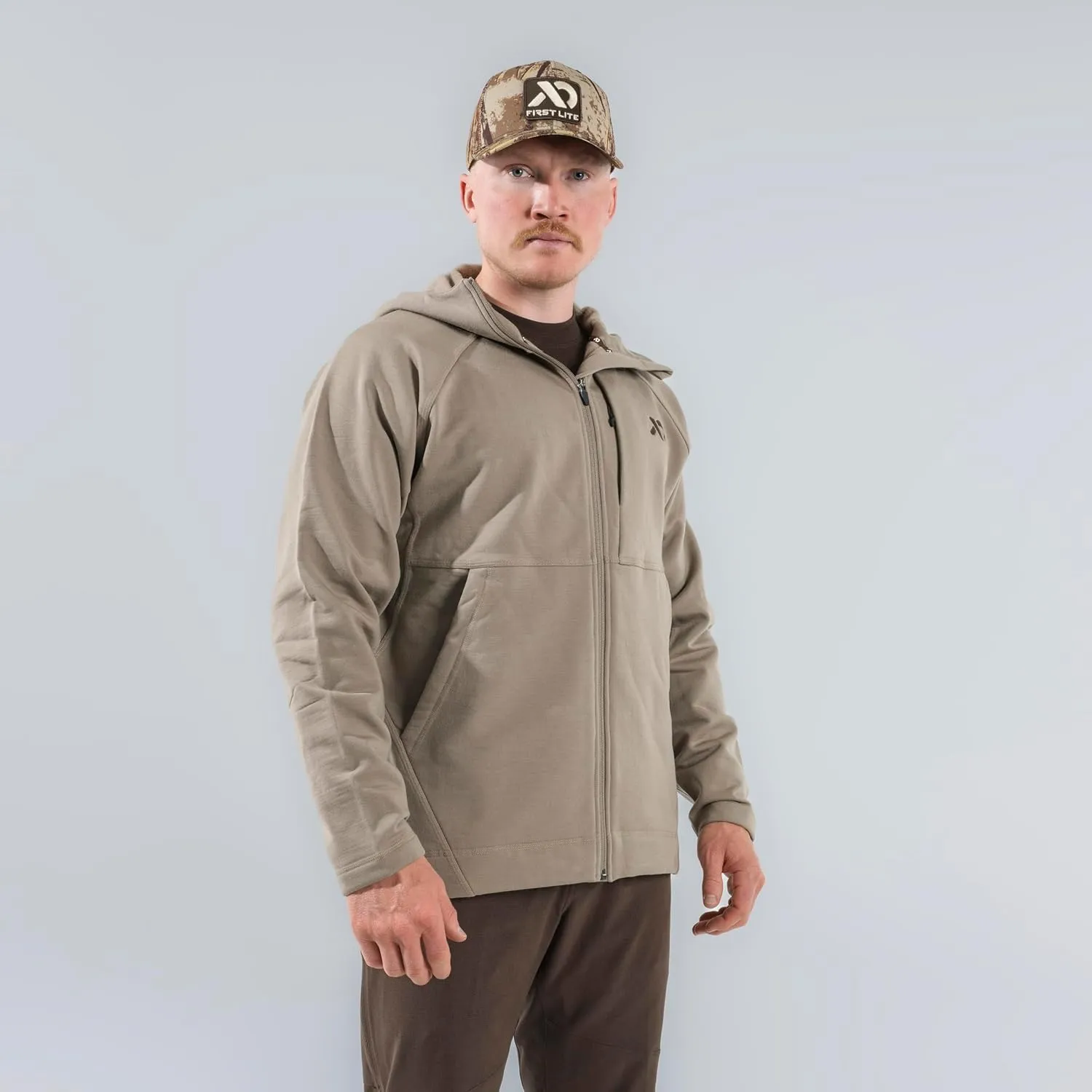 First Lite Men's Rugged Wool Zip Hoody - Durable Merino Wool Camo Hunting Jacket