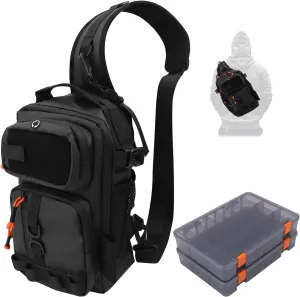 Fishing Backpack Tackle Storage Bag with 2 Tackle Boxes, Lightweight Outdoor Water-Resistant Fish Shoulder Bag Store Gear for Fishing(Black)