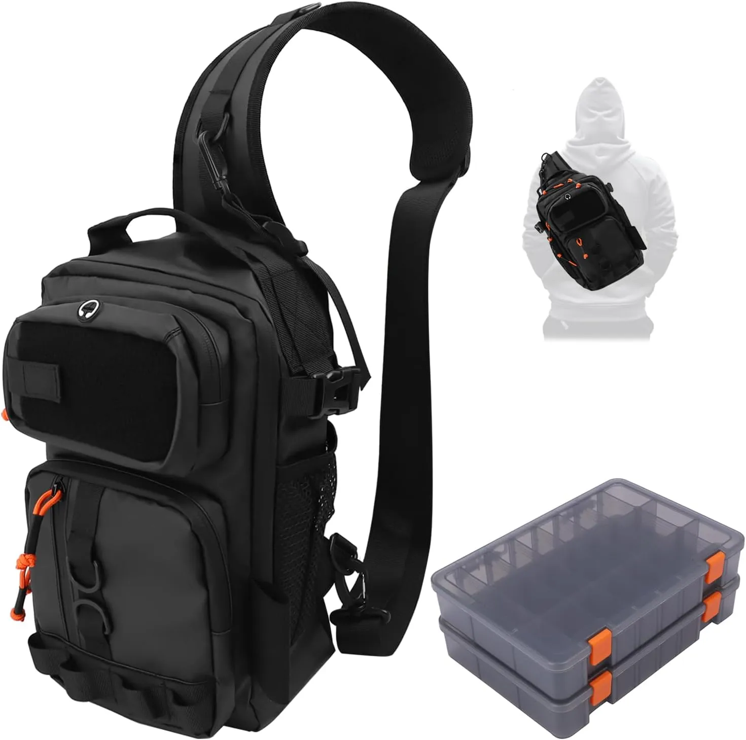 Fishing Backpack Tackle Storage Bag with 2 Tackle Boxes, Lightweight Outdoor Water-Resistant Fish Shoulder Bag Store Gear for Fishing(Black)