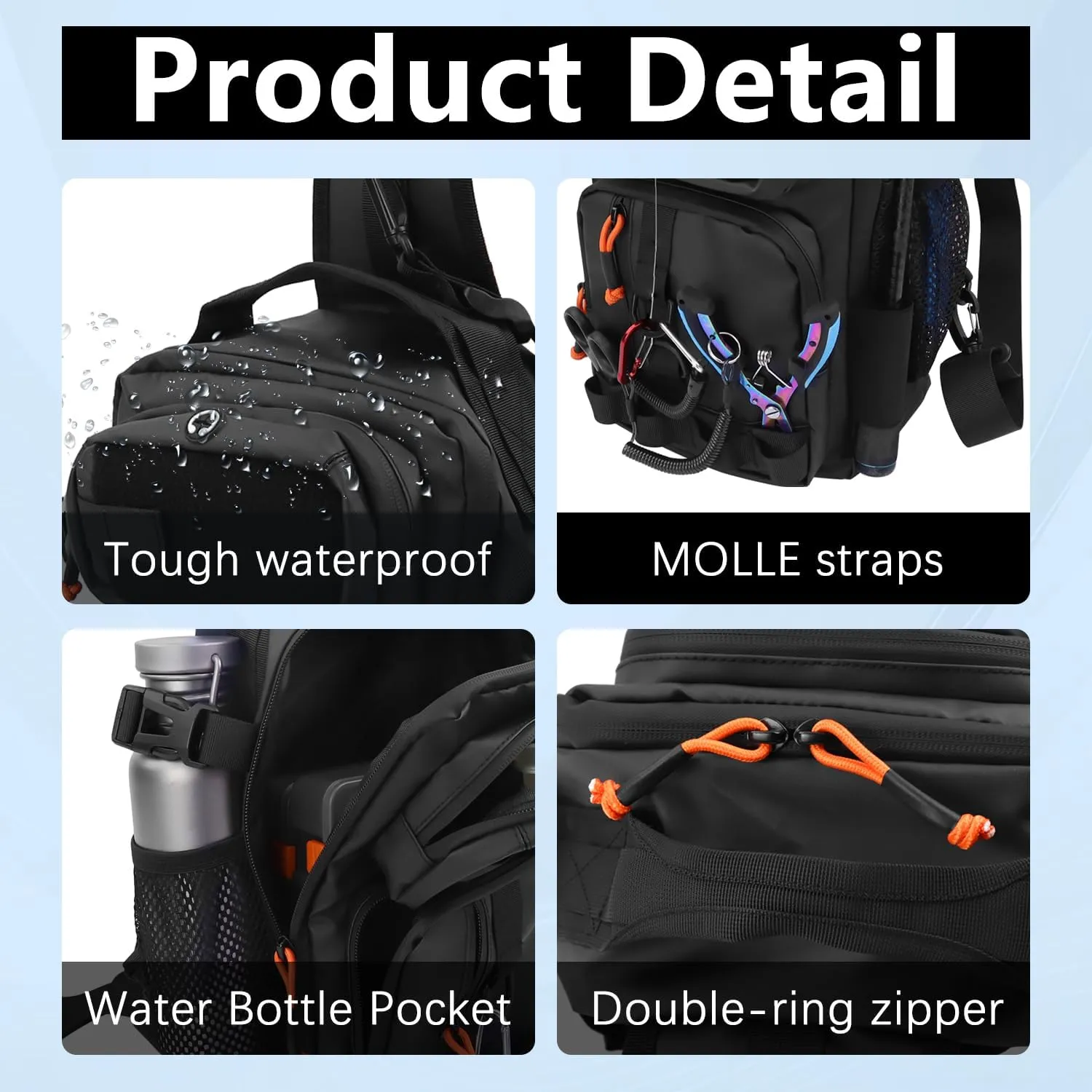 Fishing Backpack Tackle Storage Bag with 2 Tackle Boxes, Lightweight Outdoor Water-Resistant Fish Shoulder Bag Store Gear for Fishing(Black)