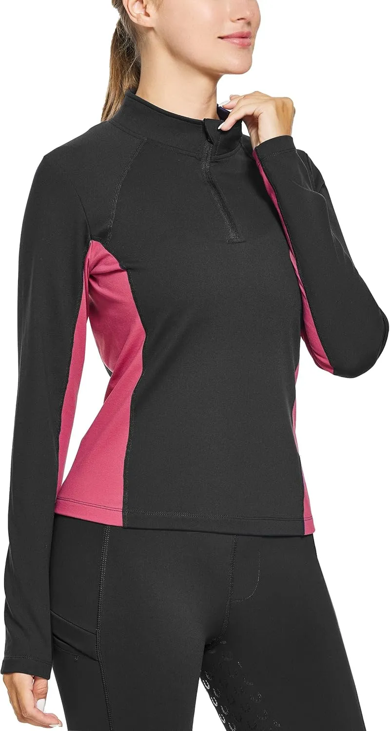 FitsT4 Sports Women's Thermal Fleece Lined Equestrian Shirt Half Zip Running Pullover Athletic Ski Shirt with Thumbholes