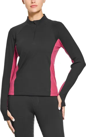 FitsT4 Sports Women's Thermal Fleece Lined Equestrian Shirt Half Zip Running Pullover Athletic Ski Shirt with Thumbholes