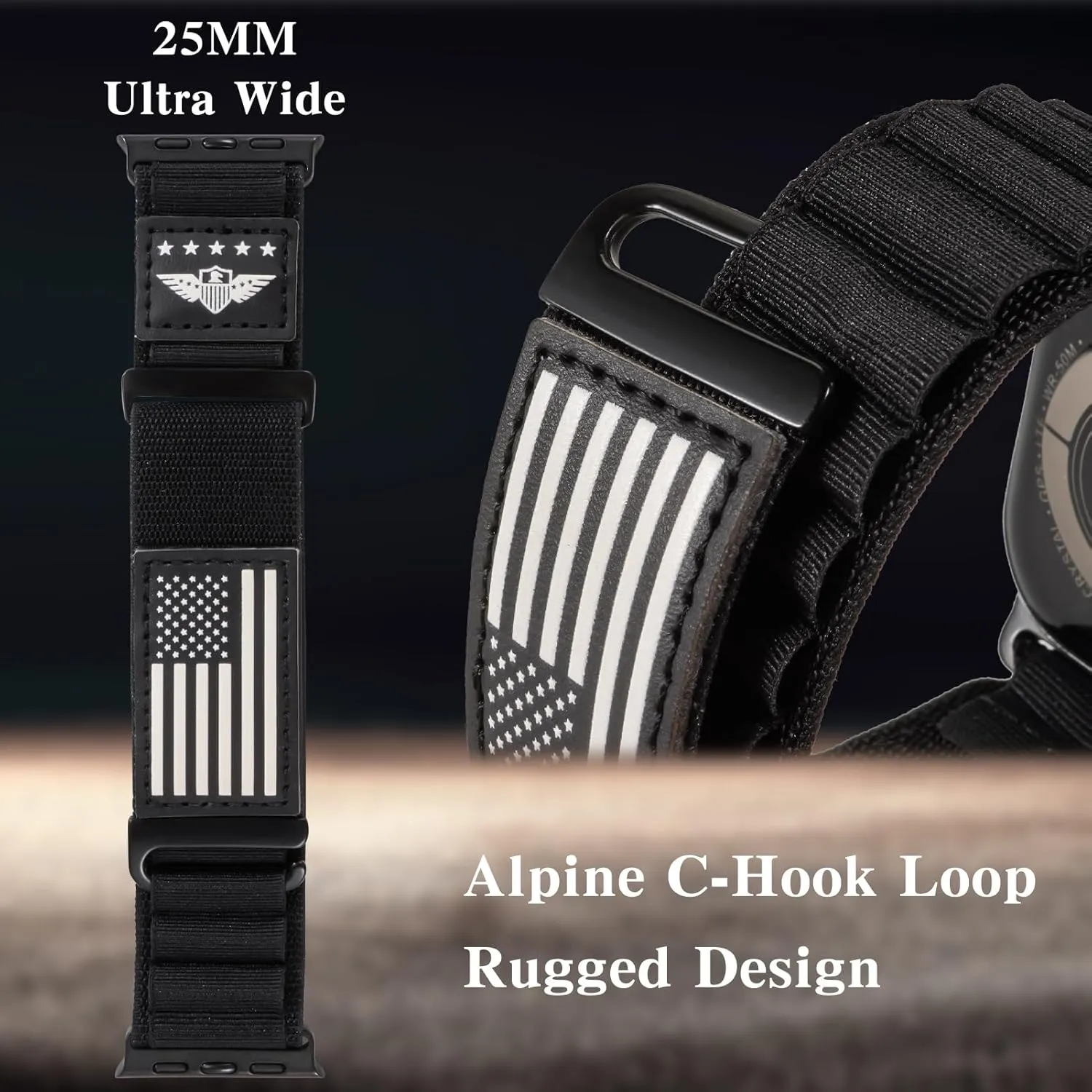Flag Alpine Loop Nylon Watch Band Compatible with Apple Watch Ultra/Ultra 2 Series 10/9/8/7/6/5/4/3/2/1 SE Breathable Sport Flag iWatch Wristband for Apple Watch 49/46/45/44/42/41/40/38mm