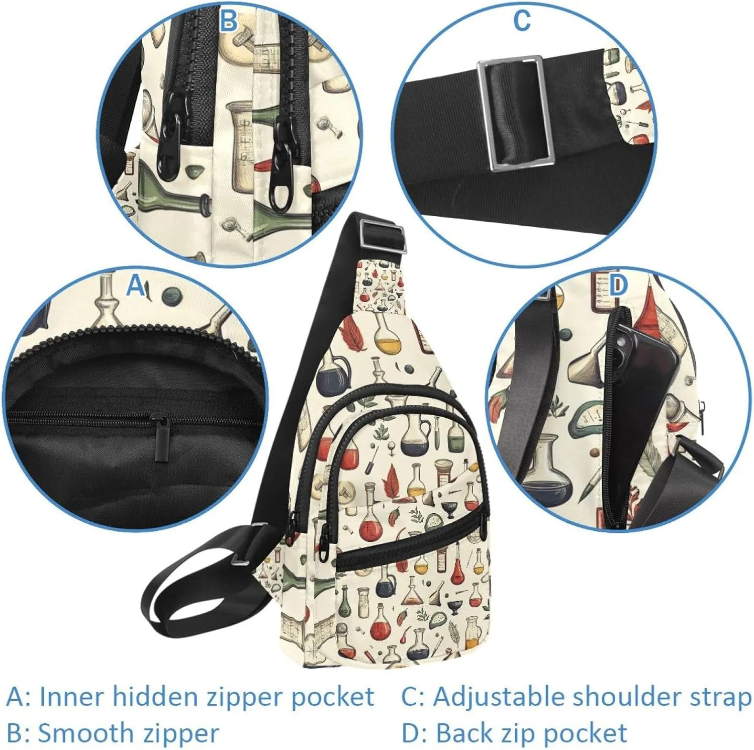 Flask Pestle Crossbody Sling Backpack Sling Bag Travel Hiking Chest Bag Daypack