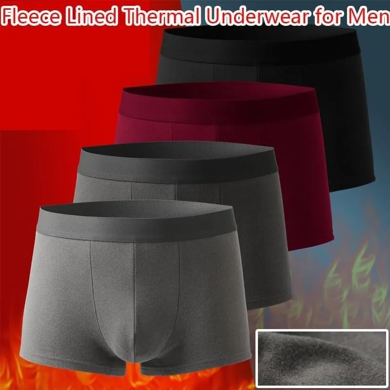 Fleece Lined Thermal Underwear for Men, Winter Underwear Boxer Briefs Soft Comfortable Thermal Compression Pants Men(3 pcs-a,Large)