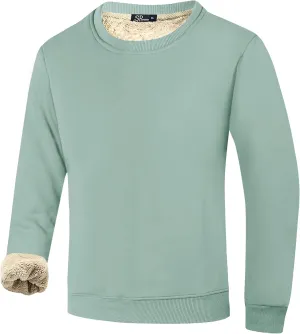 Flygo Men's Warm Sherpa Lined Crewneck Sweatshirts Fleece Pullover Tops Heavy-weight Thick Thermal Cotton Sweat-Shirts