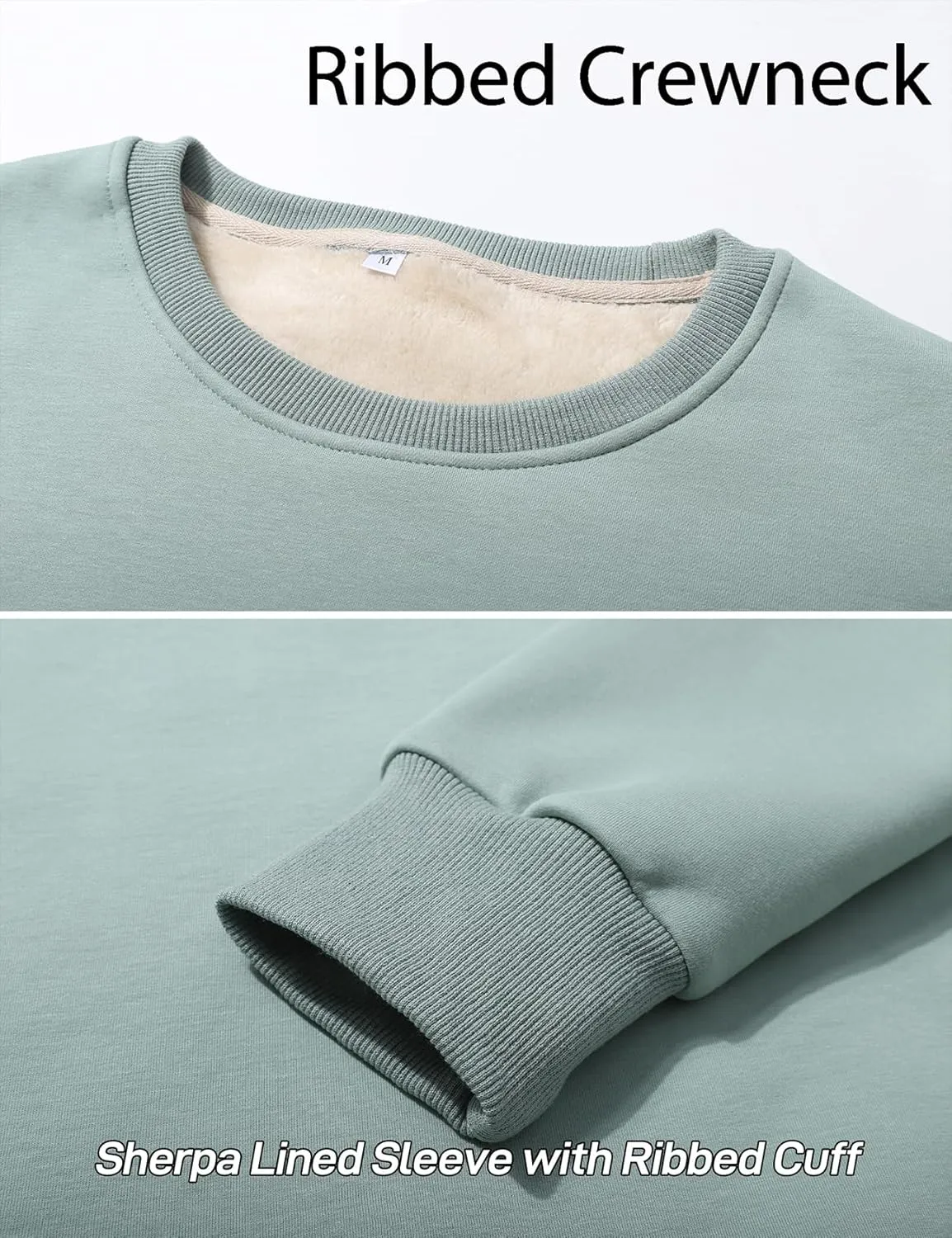 Flygo Men's Warm Sherpa Lined Crewneck Sweatshirts Fleece Pullover Tops Heavy-weight Thick Thermal Cotton Sweat-Shirts