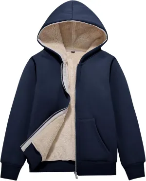 Flygo Unisex Boys Girls Fleece Jacket Hoodie Sherpa Lined Zip Up Hooded Sweatshirt Kids Winter Jackets 5-15Y