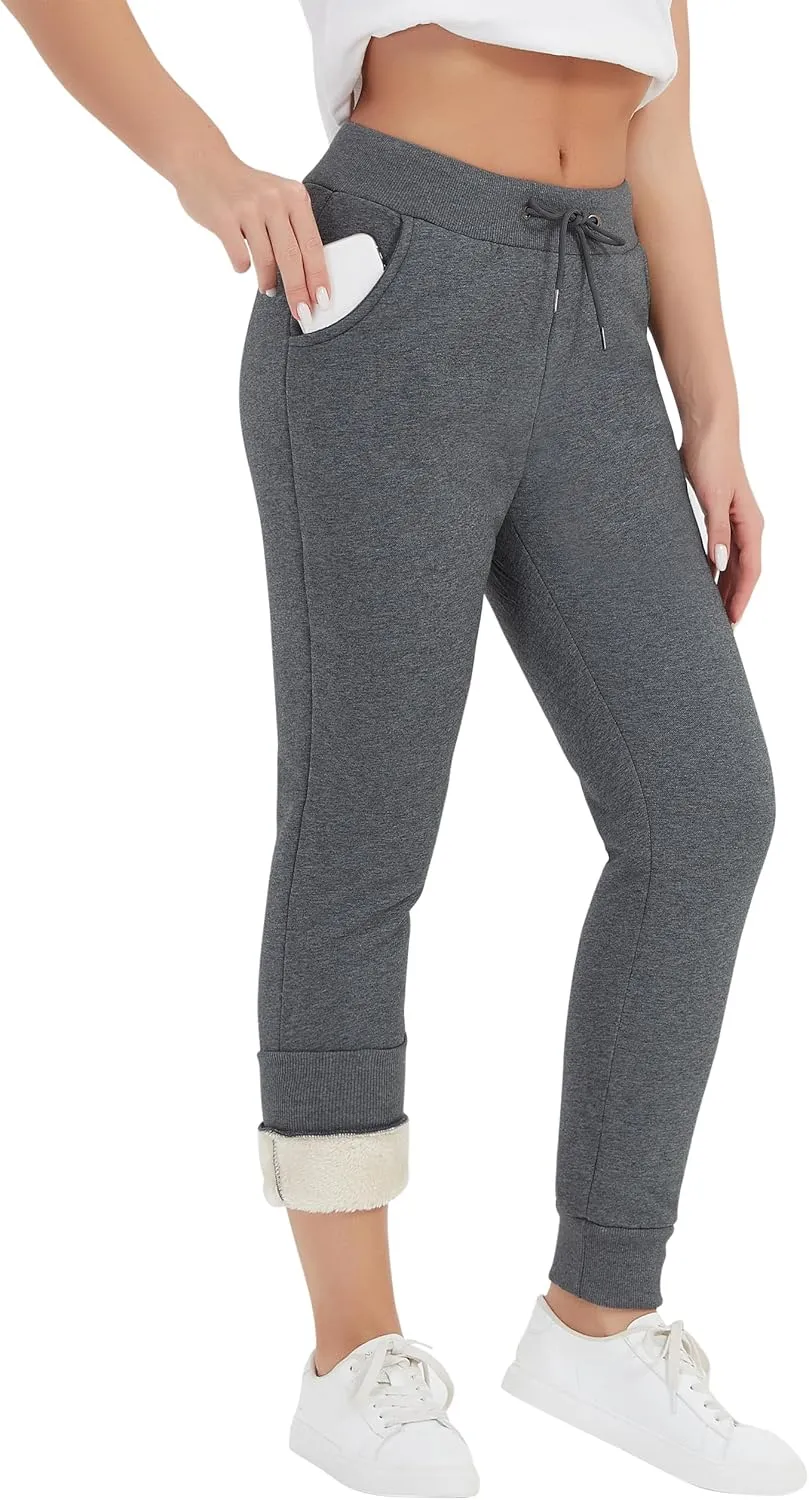 Flygo Womens Sherpa Lined Athletic Sweatpants Winter Active Joggers Fleece Pants