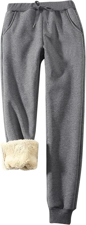 Flygo Womens Sherpa Lined Athletic Sweatpants Winter Active Joggers Fleece Pants