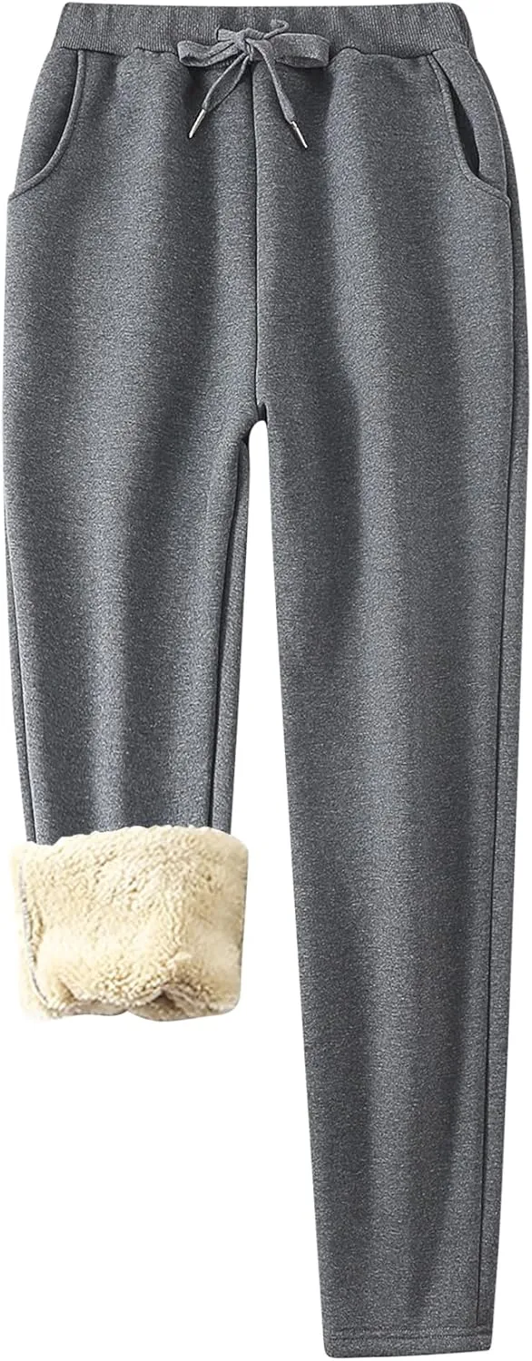 Flygo Womens Sherpa Lined Athletic Sweatpants Winter Active Joggers Fleece Pants