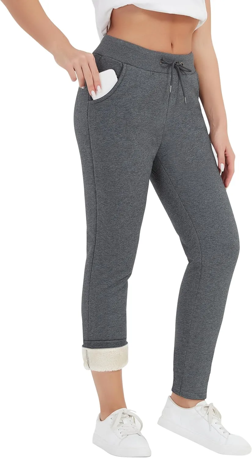 Flygo Womens Sherpa Lined Athletic Sweatpants Winter Active Joggers Fleece Pants