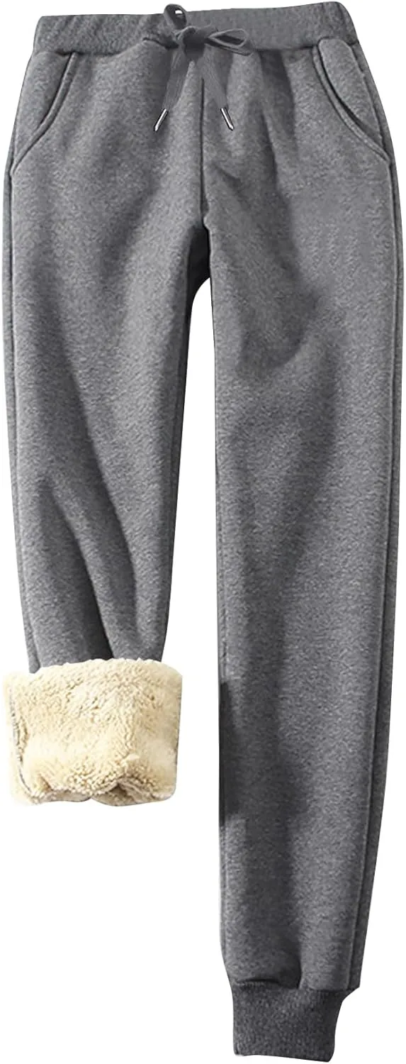 Flygo Womens Sherpa Lined Athletic Sweatpants Winter Active Joggers Fleece Pants