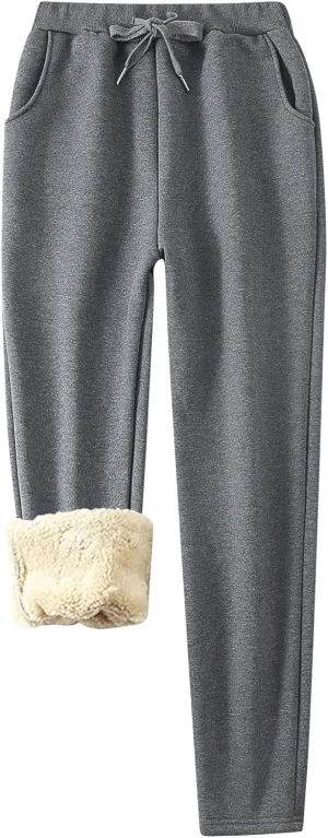 Flygo Womens Sherpa Lined Athletic Sweatpants Winter Active Joggers Fleece Pants