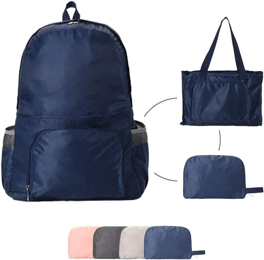 FOLDABLE LIGHTWEIGHT DURABLE WATER RESISTANT TRAVEL BACKPACK | PACKABLE BACKPACK | DAYPACK (Navy Blue)