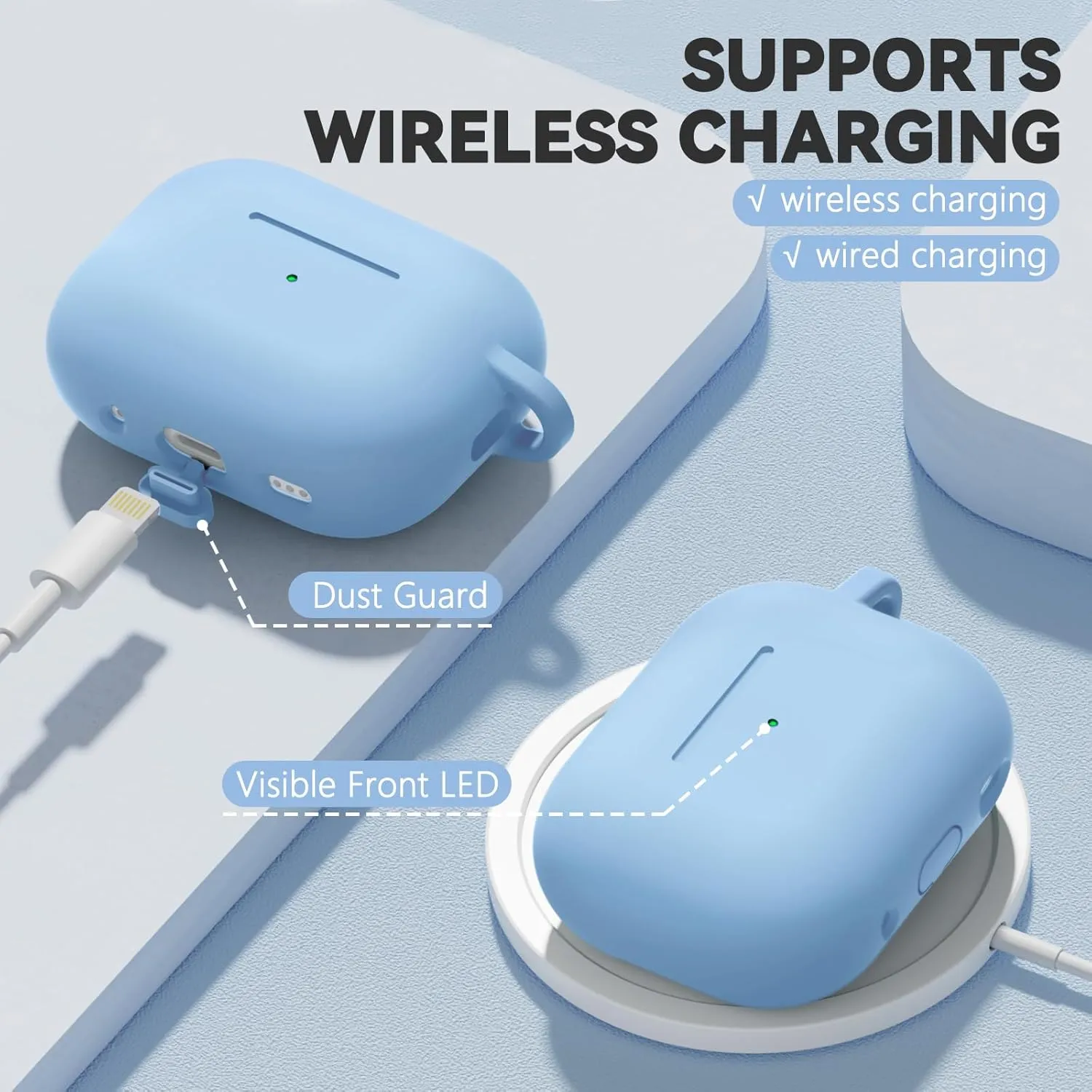 for AirPod Pro Case Cover with Cleaner Kit,Soft Silicone Protective Case for Apple AirPods Pro 2nd/1st Generation for Women Men,AirPod Pro Case with Magnetic Lid Lock & Keychain-Pure Blue