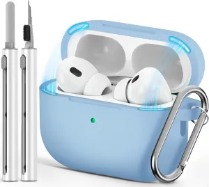 for AirPod Pro Case Cover with Cleaner Kit,Soft Silicone Protective Case for Apple AirPods Pro 2nd/1st Generation for Women Men,AirPod Pro Case with Magnetic Lid Lock & Keychain-Pure Blue