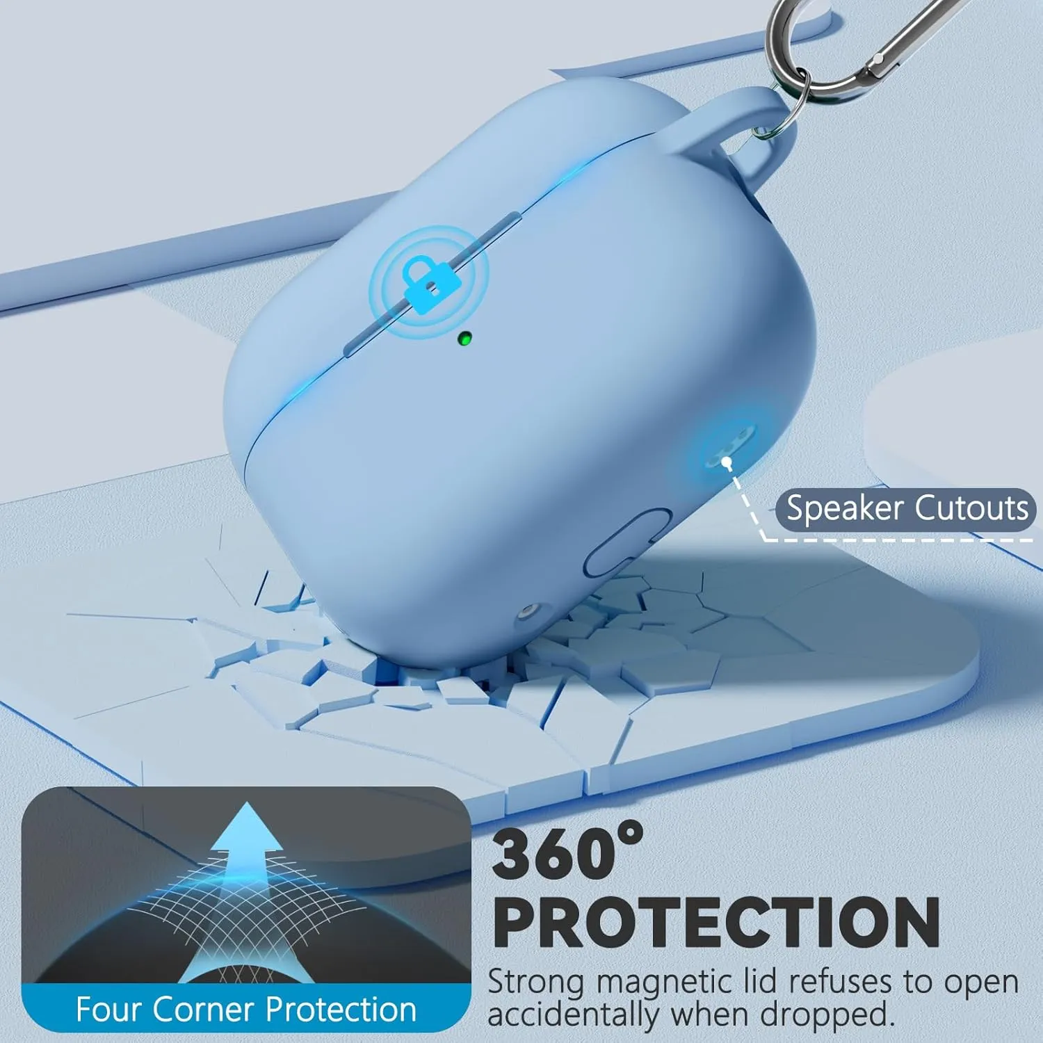 for AirPod Pro Case Cover with Cleaner Kit,Soft Silicone Protective Case for Apple AirPods Pro 2nd/1st Generation for Women Men,AirPod Pro Case with Magnetic Lid Lock & Keychain-Pure Blue