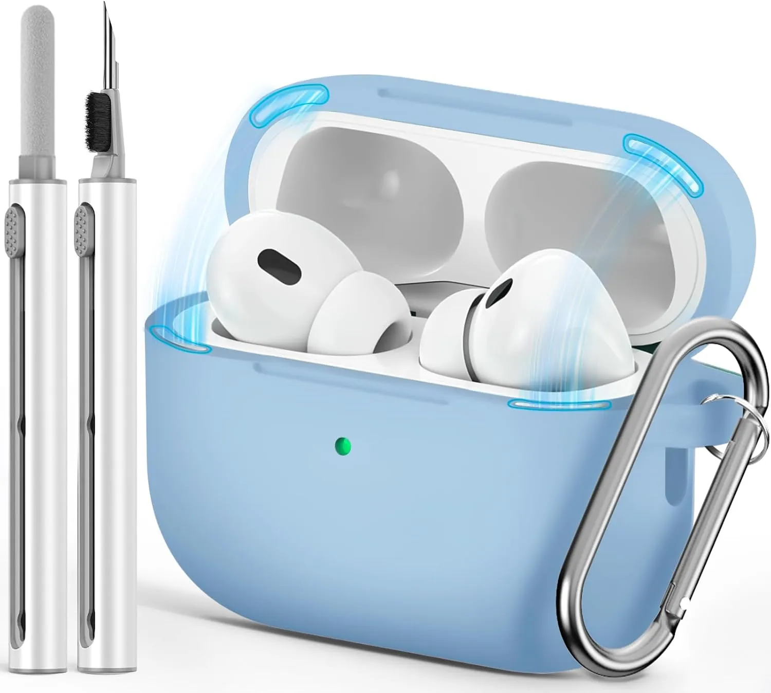 for AirPod Pro Case Cover with Cleaner Kit,Soft Silicone Protective Case for Apple AirPods Pro 2nd/1st Generation for Women Men,AirPod Pro Case with Magnetic Lid Lock & Keychain-Pure Blue