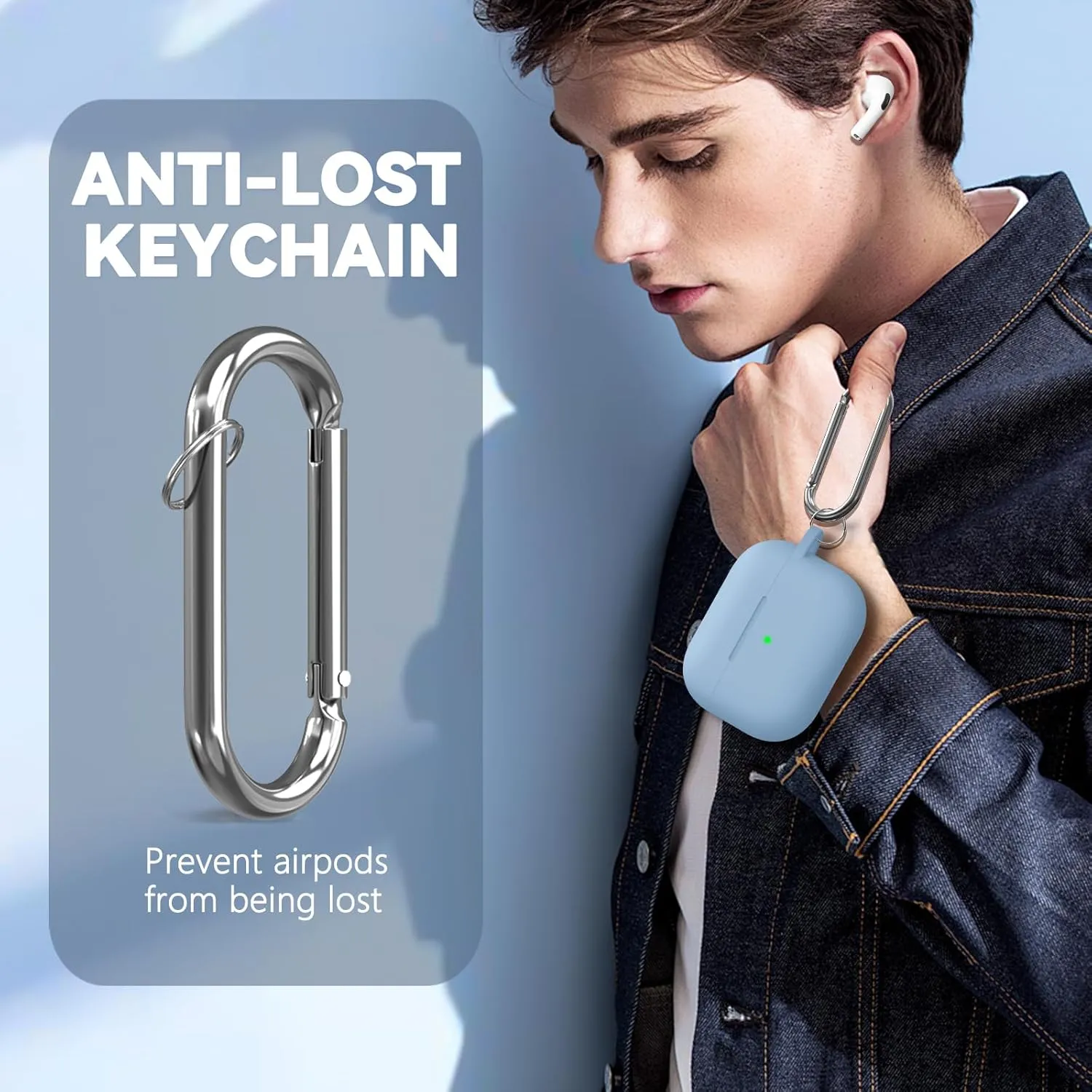 for AirPod Pro Case Cover with Cleaner Kit,Soft Silicone Protective Case for Apple AirPods Pro 2nd/1st Generation for Women Men,AirPod Pro Case with Magnetic Lid Lock & Keychain-Pure Blue