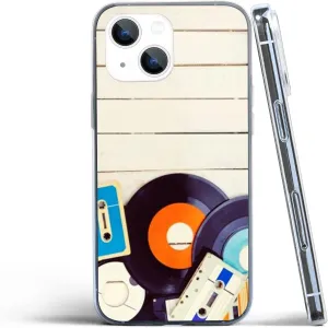for iPhone 14 Case Clear with Vintage Cassette Music Records Design for Girls Women, Shockproof, Slip Resistant Slim Fit Protective Phone Case