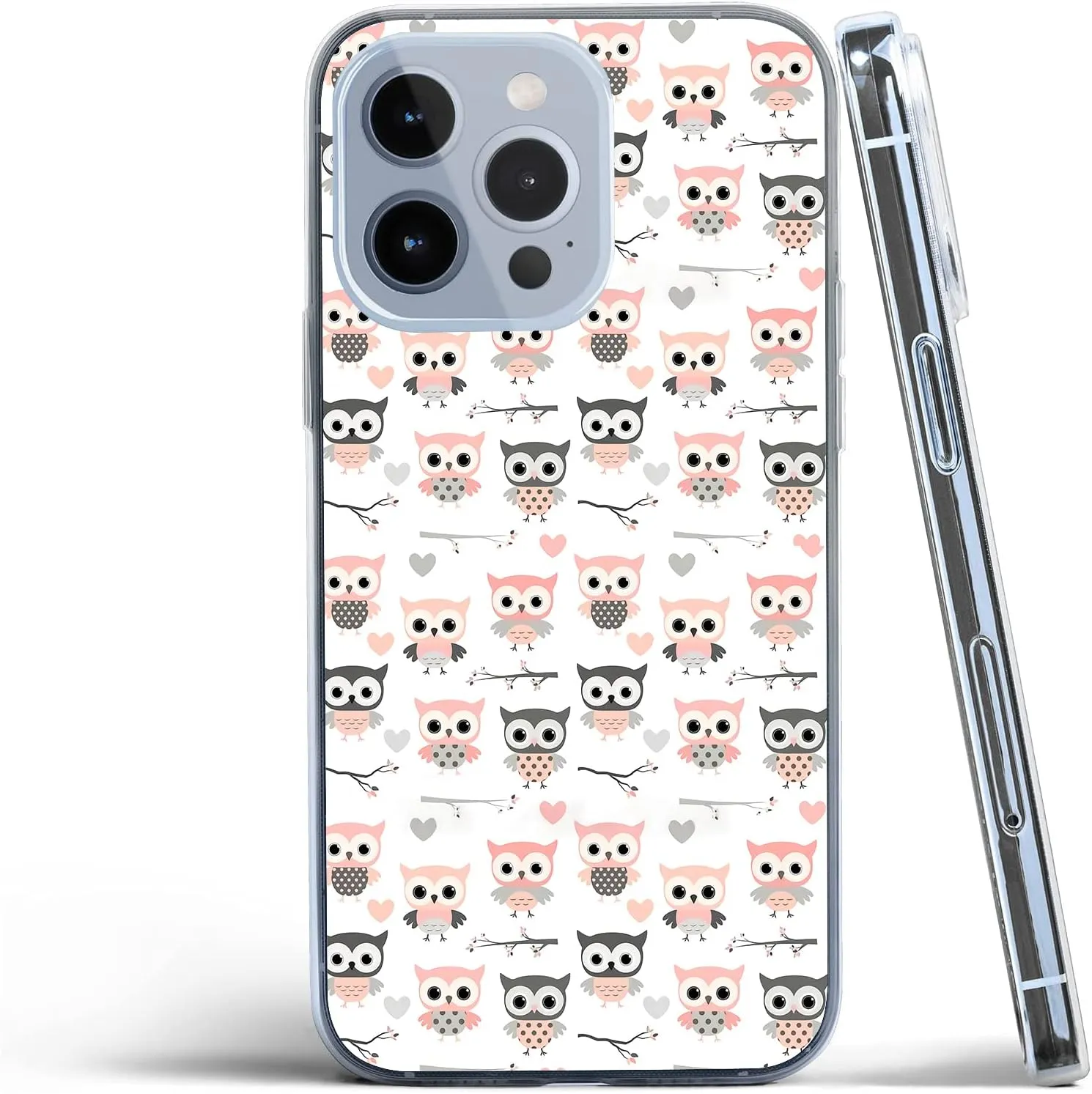 for iPhone 14 Pro Max Case Clear with Cute Love Heart Owl Printed Design for Girls Women, Shockproof, Slip Resistant Slim Fit Protective Phone Case