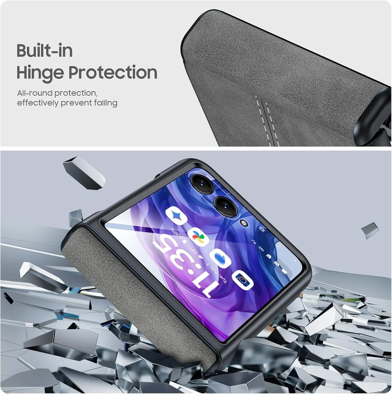 for Motorola razr  Plus 2024 Case/Razr  Plus 2025 Case Built-in Screen Protector& Hinge Protection & Ultra Thin PU Leather Matte PC Shockproof Phone Case for Moto Razr  2024/Razr  2025 (Gray)