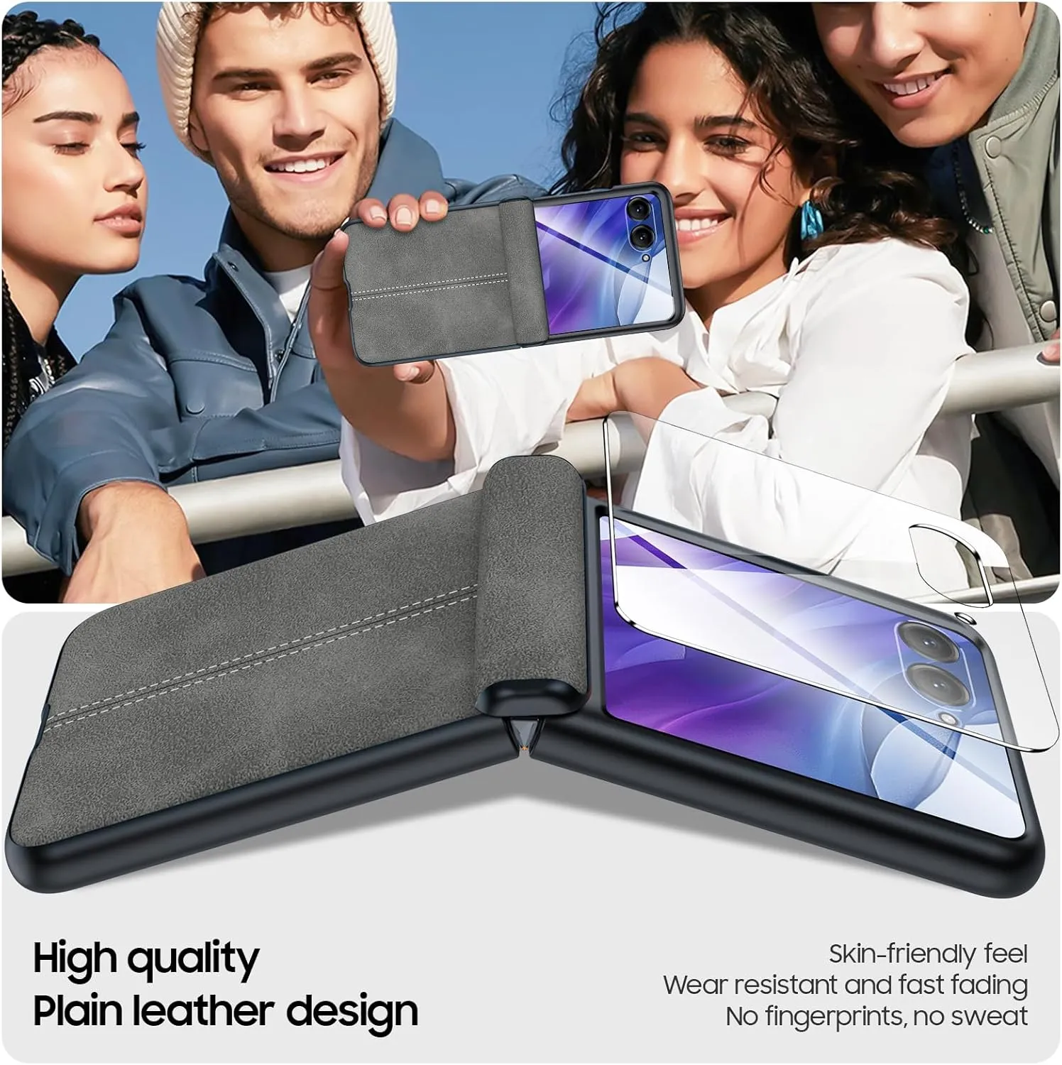for Motorola razr  Plus 2024 Case/Razr  Plus 2025 Case Built-in Screen Protector& Hinge Protection & Ultra Thin PU Leather Matte PC Shockproof Phone Case for Moto Razr  2024/Razr  2025 (Gray)