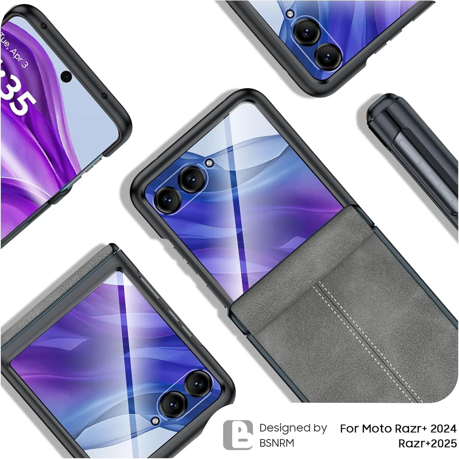 for Motorola razr  Plus 2024 Case/Razr  Plus 2025 Case Built-in Screen Protector& Hinge Protection & Ultra Thin PU Leather Matte PC Shockproof Phone Case for Moto Razr  2024/Razr  2025 (Gray)
