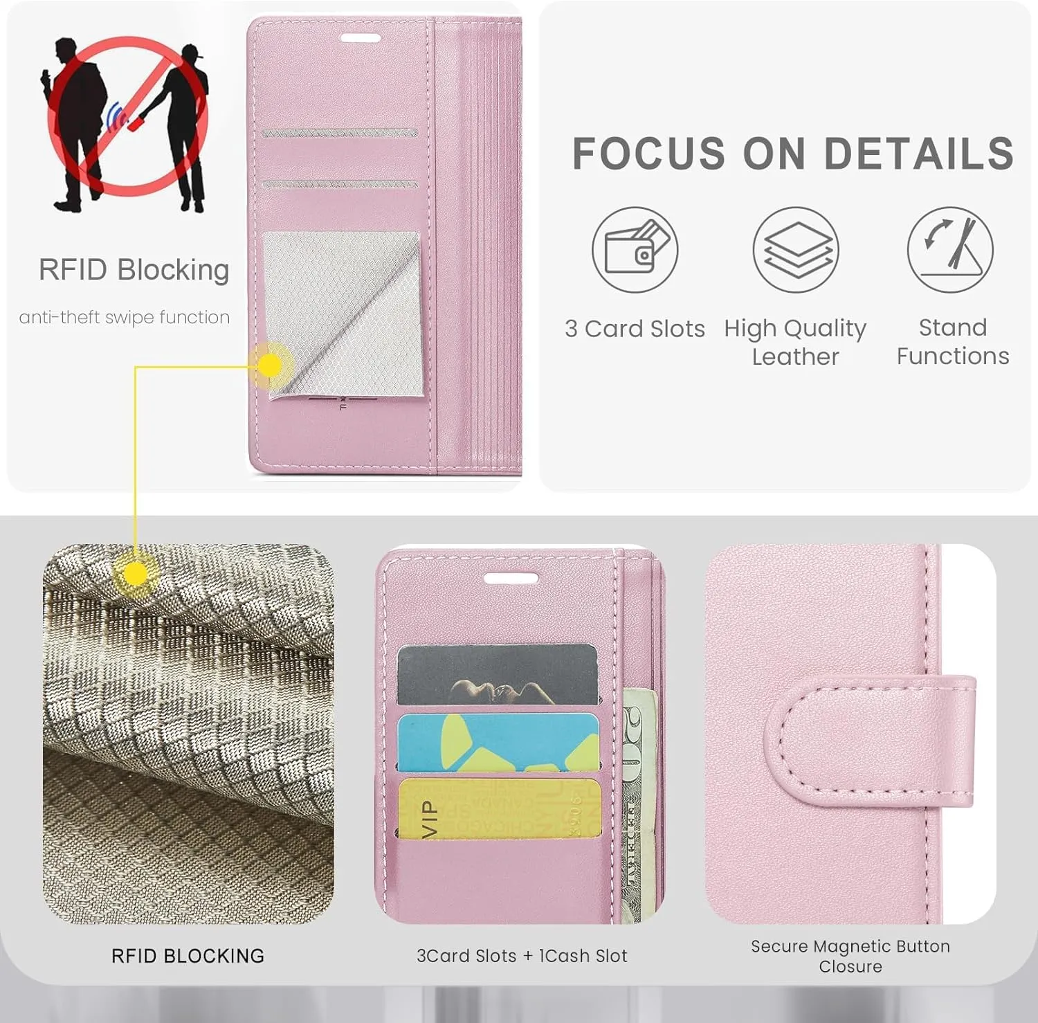 for Samsung Galaxy A15 5G Wallet Case with RFID Blocking Credit Card Holder, PU Leather Folio Flip Kickstand Protective Shockproof Cover Women Men for Samsung A15 Phone Case (Rose Gold)