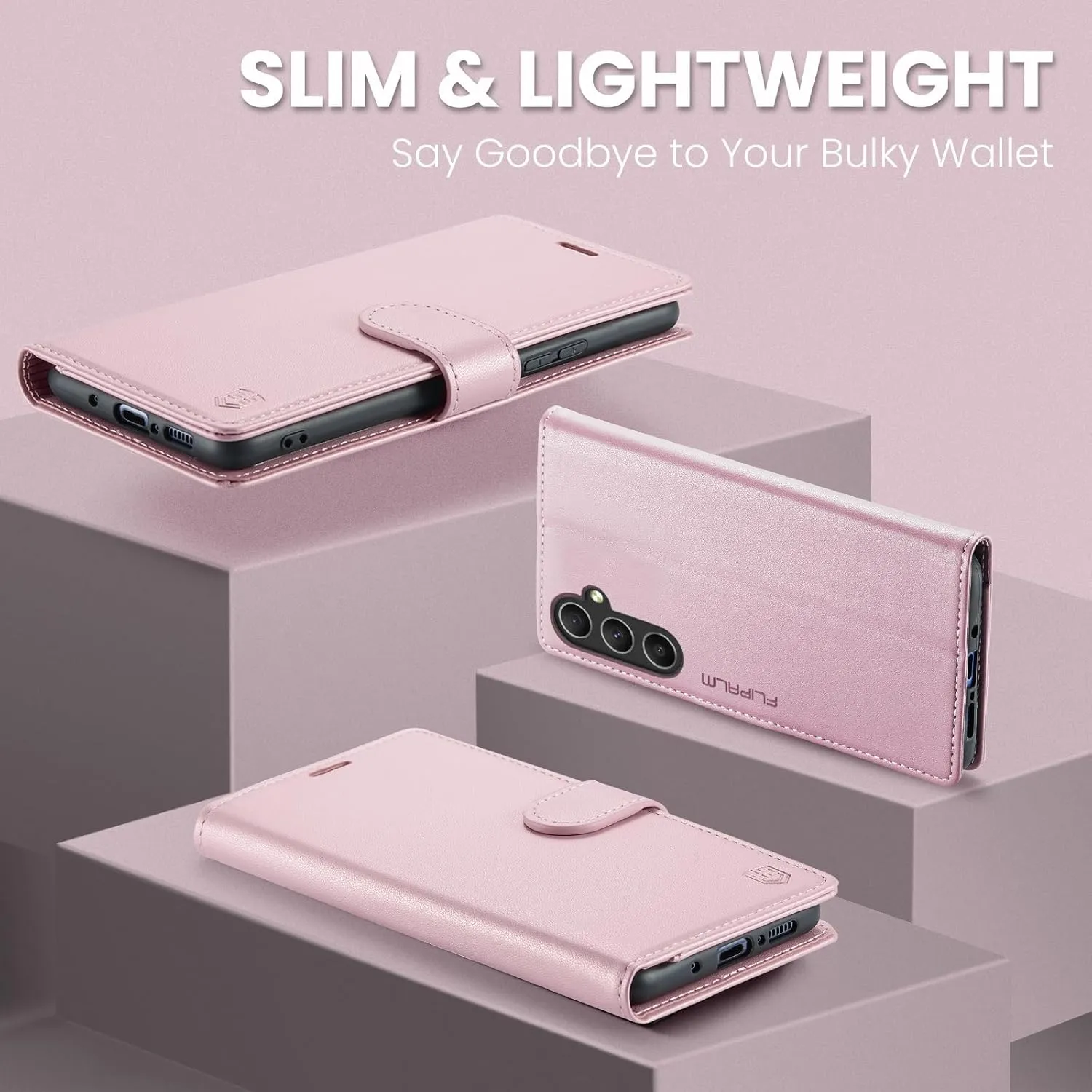 for Samsung Galaxy A15 5G Wallet Case with RFID Blocking Credit Card Holder, PU Leather Folio Flip Kickstand Protective Shockproof Cover Women Men for Samsung A15 Phone Case (Rose Gold)