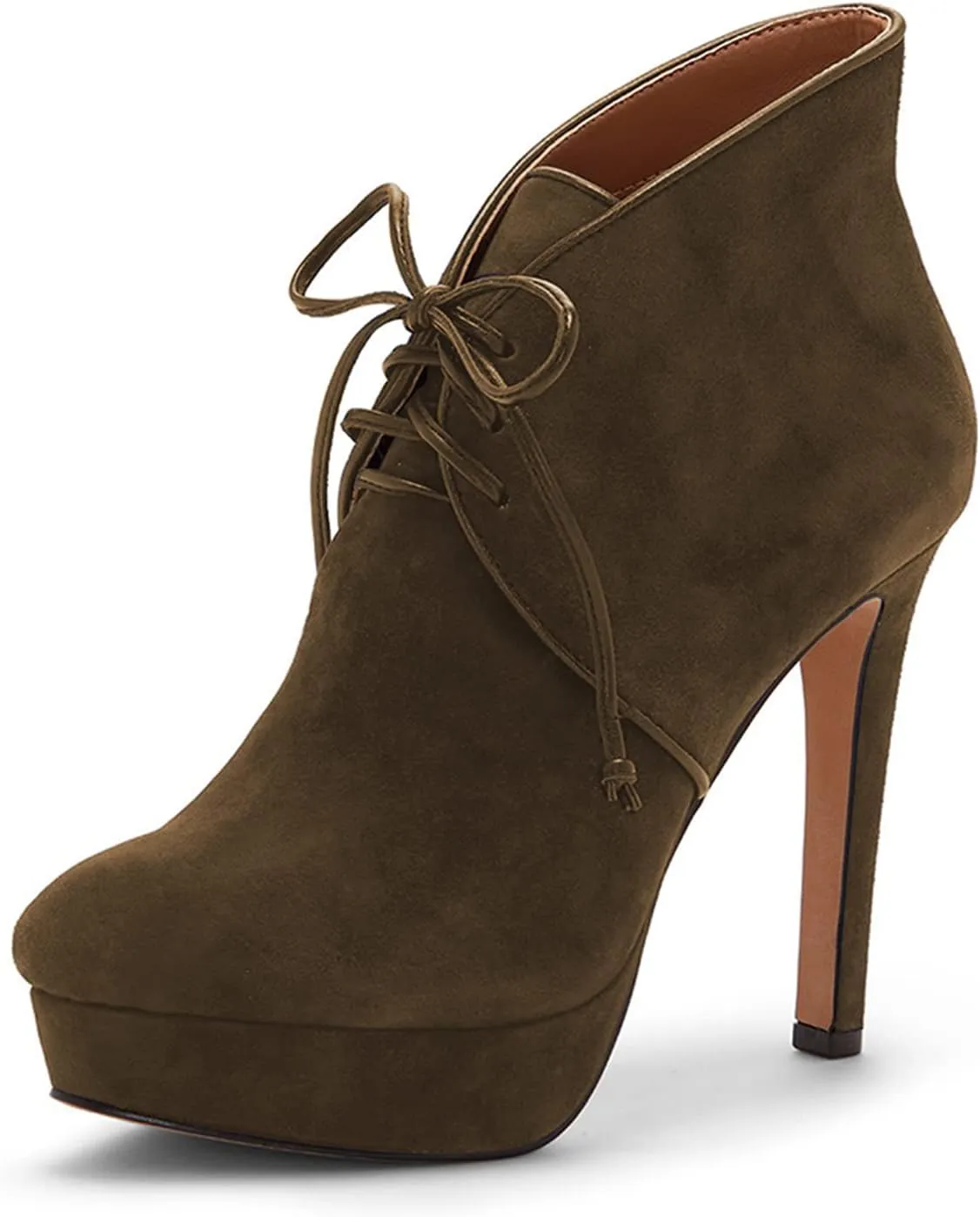 FOWT Women Fashion Suede Platform Lace up Ankle Boots Elegant Closed Round Toe 4 IN Heel Pumps Comfort Patchwork High Heel Dress Party Shoes, Green US Size 4-16 M
