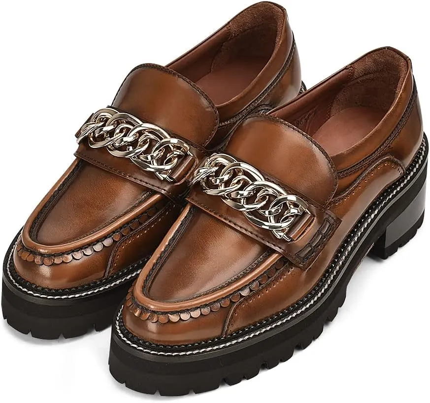 FRANCO CUADRA Women's Slip On Moccasin in Genuine Leather Brown