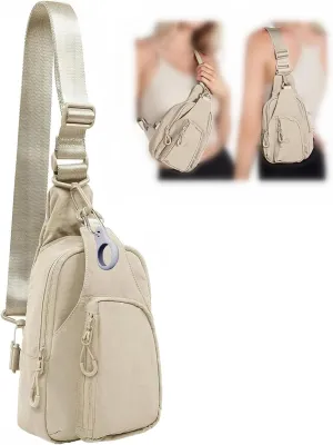 FREE ROCK Small Crossbody Bag Mini Nylon Sling Bag Cross Body Bag Chest Bag For Outdoors Hiking Traveling For Women Men (Beige)