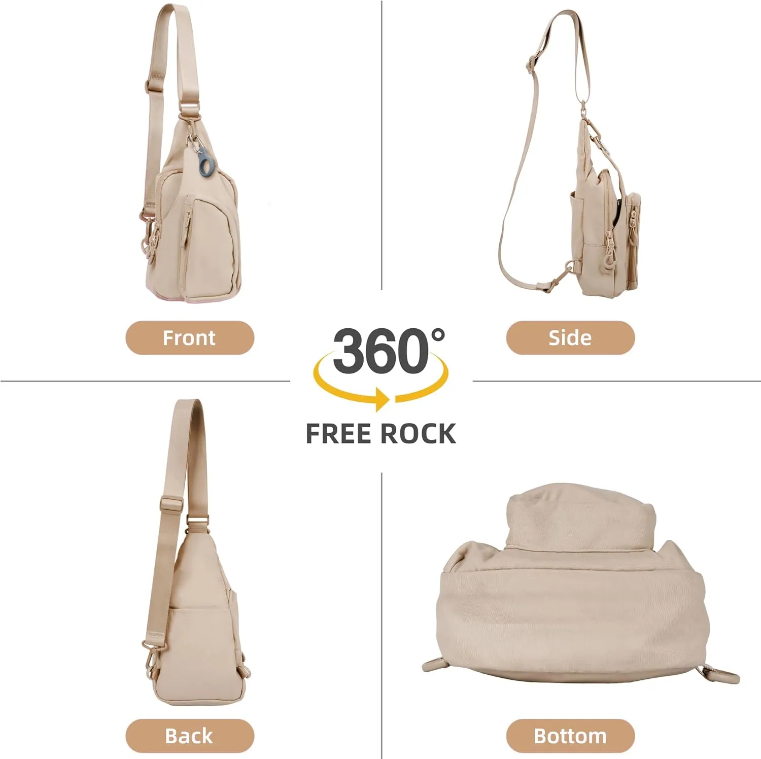 FREE ROCK Small Crossbody Bag Mini Nylon Sling Bag Cross Body Bag Chest Bag For Outdoors Hiking Traveling For Women Men (Beige)