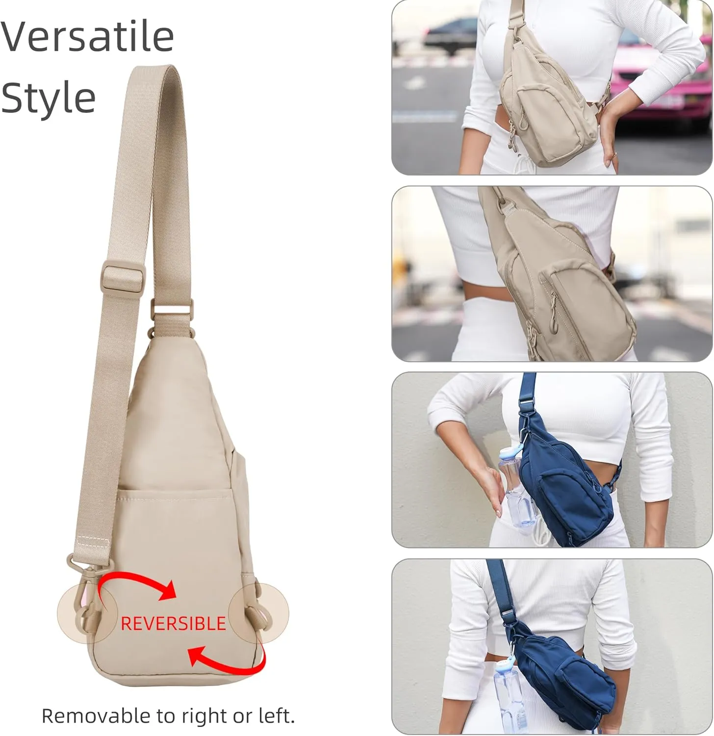 FREE ROCK Small Crossbody Bag Mini Nylon Sling Bag Cross Body Bag Chest Bag For Outdoors Hiking Traveling For Women Men (Beige)