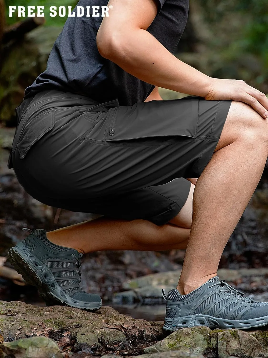 FREE SOLDIER Men's Cargo Hiking Shorts with Belt Lightweight Quick Dry Tactical Shorts with Pockets for Casual Work Golf