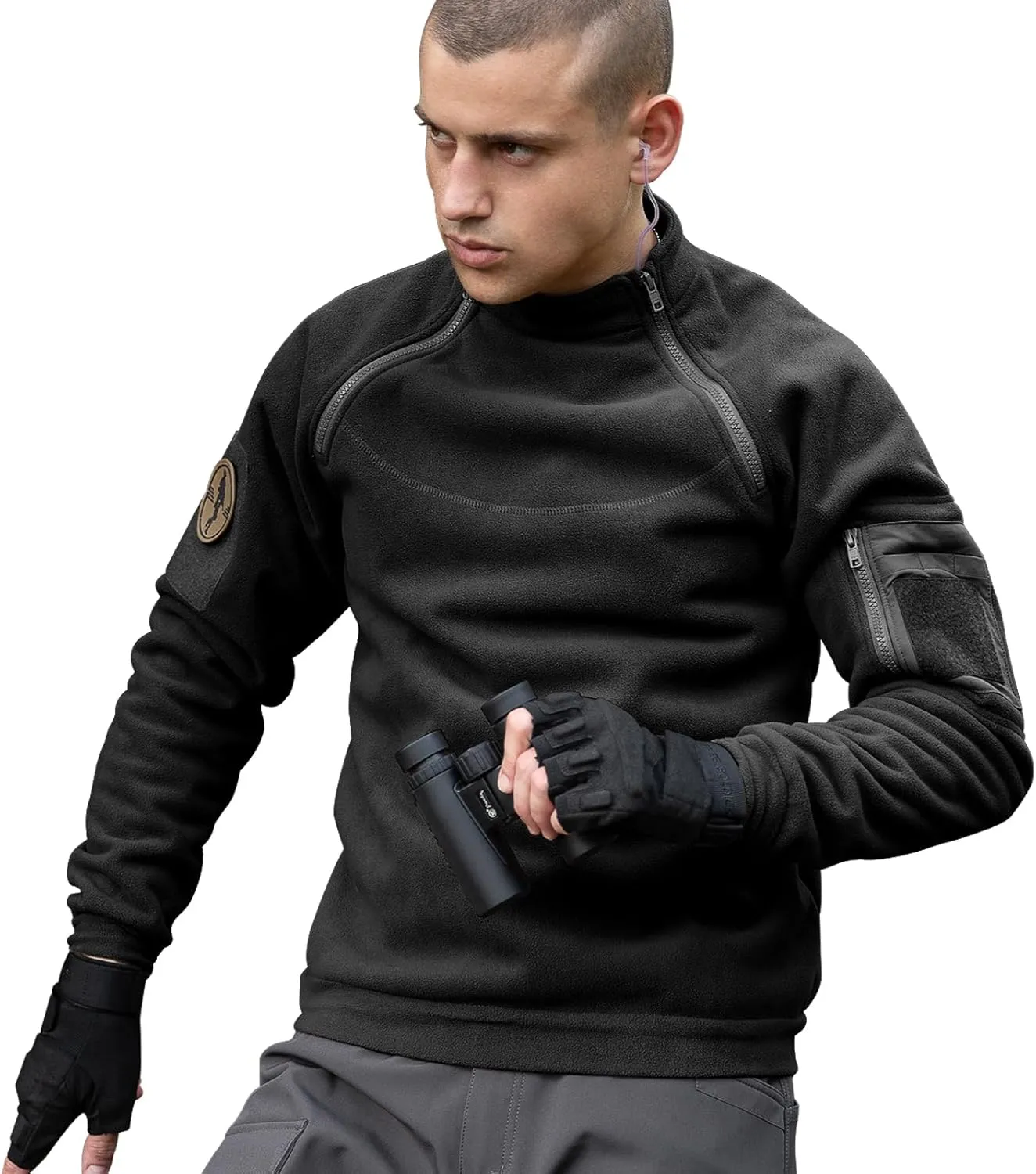 FREE SOLDIER Men's Tactical Fleece Lined Jacket Long Sleeve Crewneck Sweatshirts Pullover with Pockets Commando Sweater