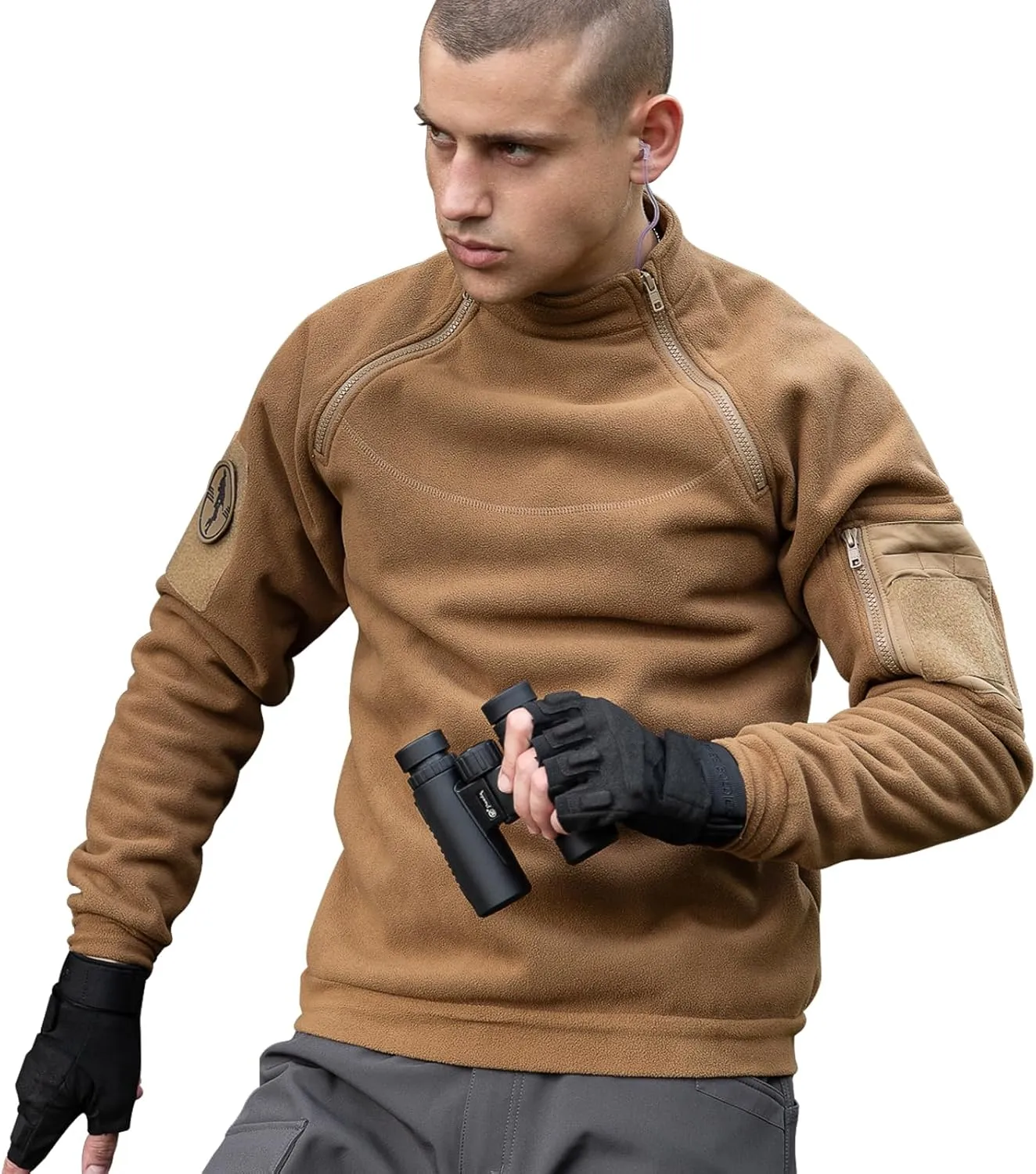 FREE SOLDIER Men's Tactical Fleece Lined Jacket Long Sleeve Crewneck Sweatshirts Pullover with Pockets Commando Sweater