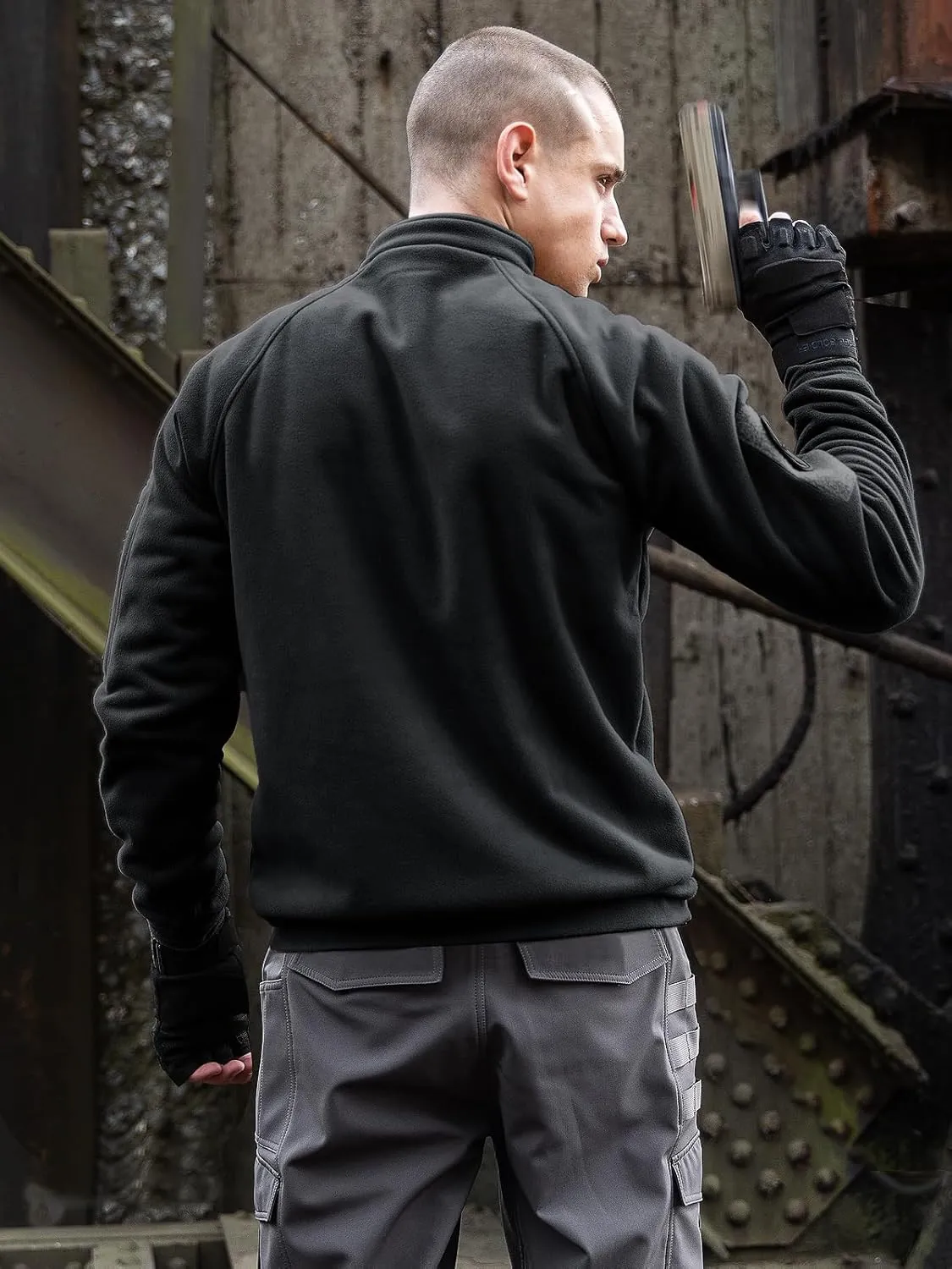 FREE SOLDIER Men's Tactical Fleece Lined Jacket Long Sleeve Crewneck Sweatshirts Pullover with Pockets Commando Sweater