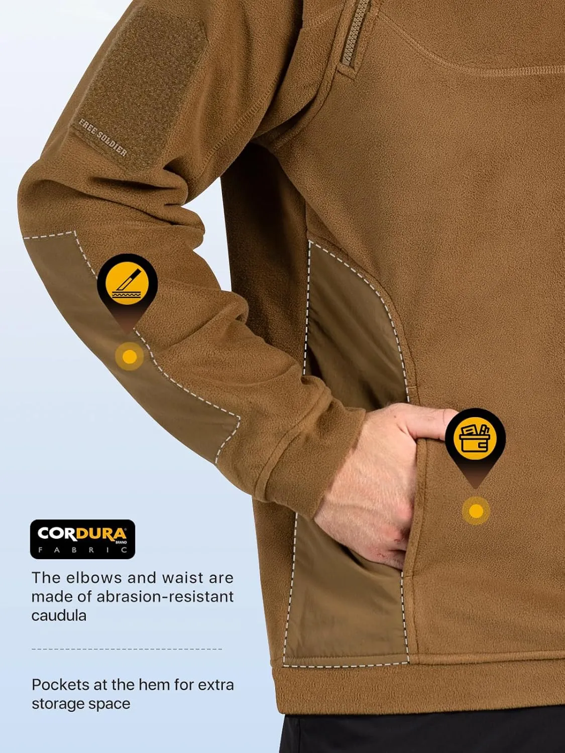 FREE SOLDIER Men's Tactical Fleece Lined Jacket Long Sleeve Crewneck Sweatshirts Pullover with Pockets Commando Sweater