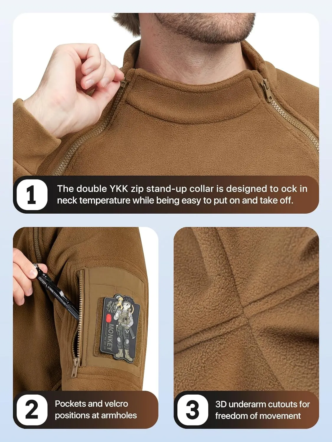 FREE SOLDIER Men's Tactical Fleece Lined Jacket Long Sleeve Crewneck Sweatshirts Pullover with Pockets Commando Sweater