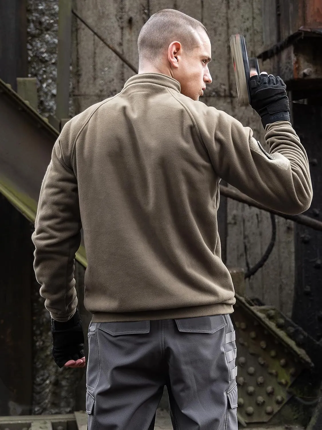FREE SOLDIER Men's Tactical Fleece Lined Jacket Long Sleeve Crewneck Sweatshirts Pullover with Pockets Commando Sweater