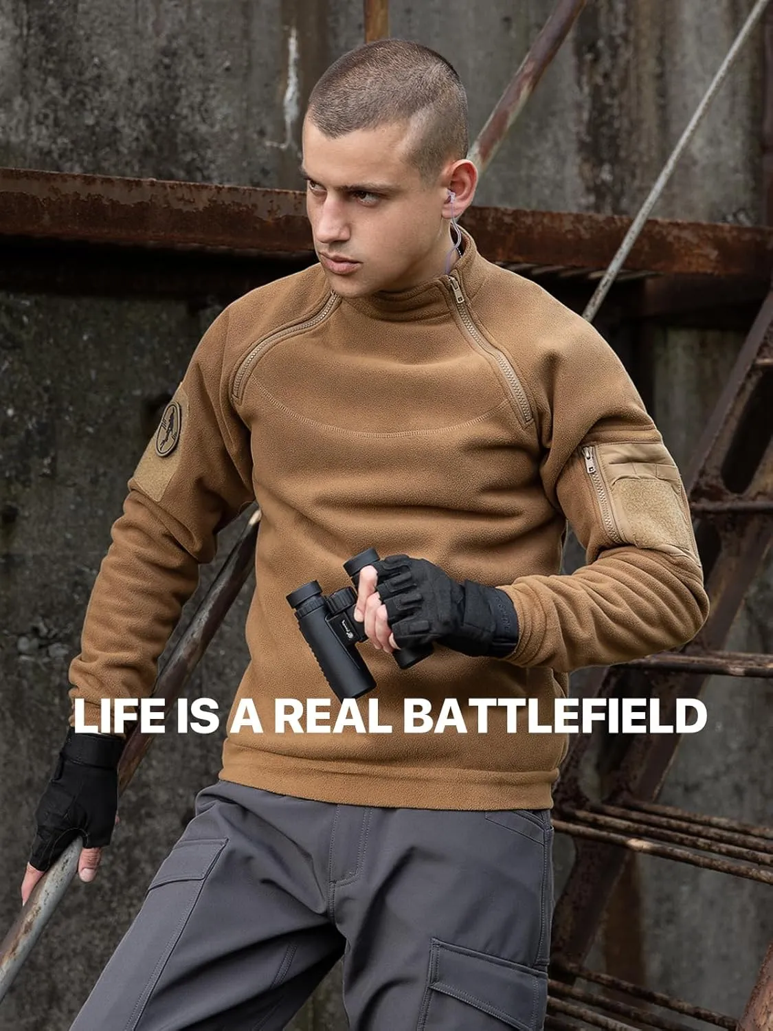 FREE SOLDIER Men's Tactical Fleece Lined Jacket Long Sleeve Crewneck Sweatshirts Pullover with Pockets Commando Sweater