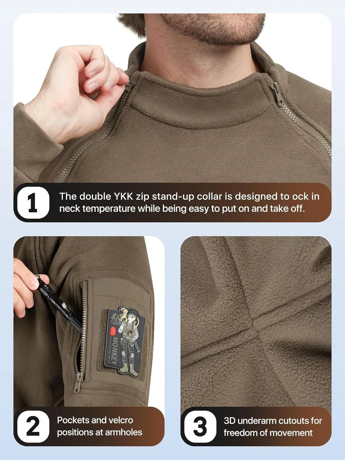 FREE SOLDIER Men's Tactical Fleece Lined Jacket Long Sleeve Crewneck Sweatshirts Pullover with Pockets Commando Sweater