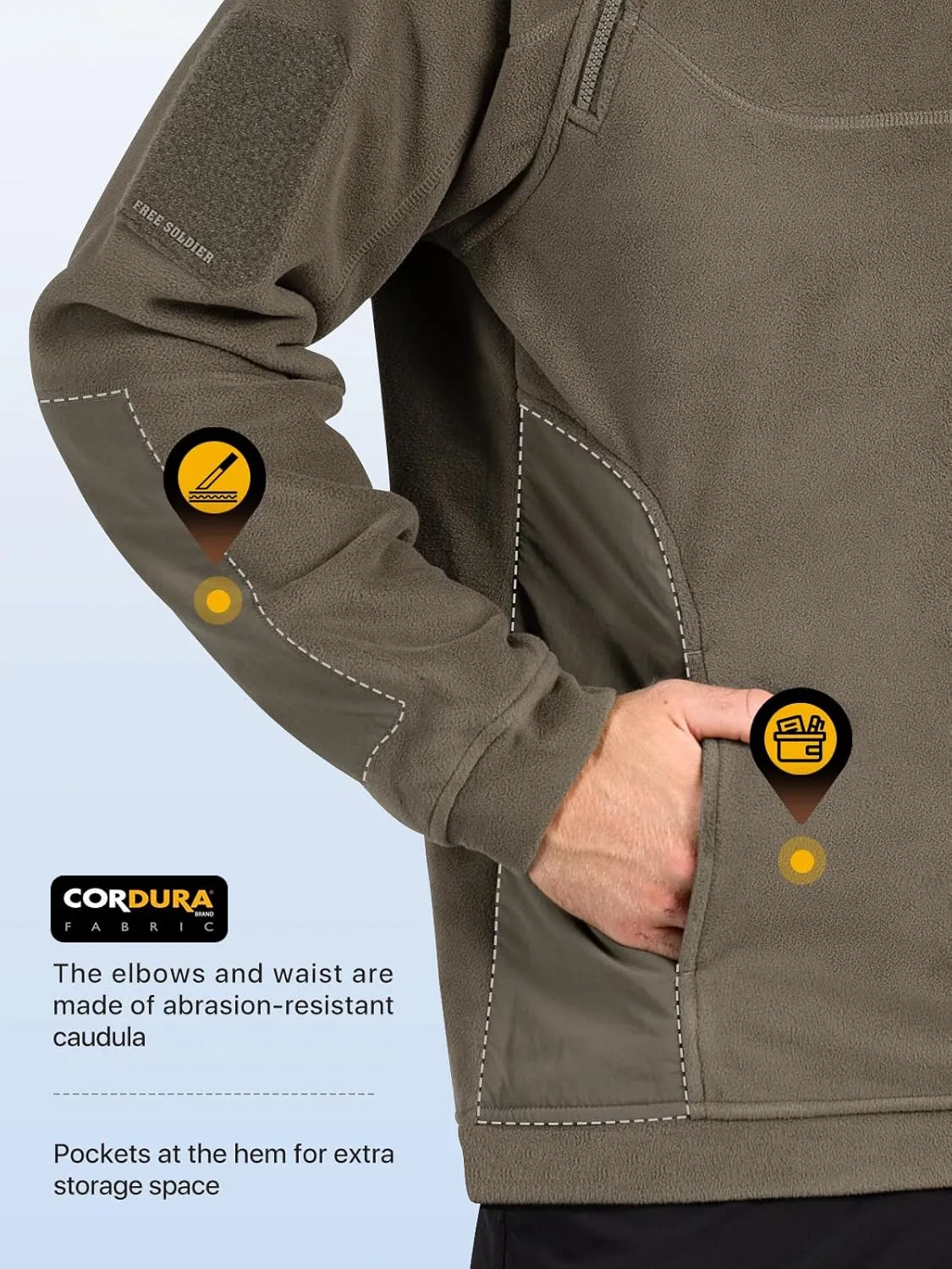 FREE SOLDIER Men's Tactical Fleece Lined Jacket Long Sleeve Crewneck Sweatshirts Pullover with Pockets Commando Sweater