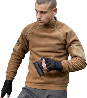 FREE SOLDIER Men's Tactical Fleece Lined Jacket Long Sleeve Crewneck Sweatshirts Pullover with Pockets Commando Sweater