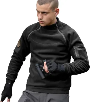 FREE SOLDIER Men's Tactical Fleece Lined Jacket Long Sleeve Crewneck Sweatshirts Pullover with Pockets Commando Sweater