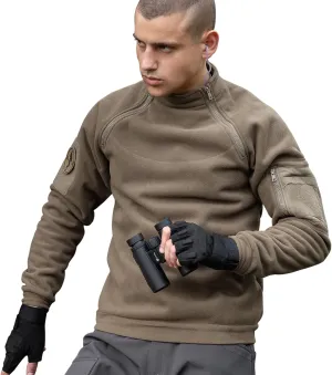 FREE SOLDIER Men's Tactical Fleece Lined Jacket Long Sleeve Crewneck Sweatshirts Pullover with Pockets Commando Sweater