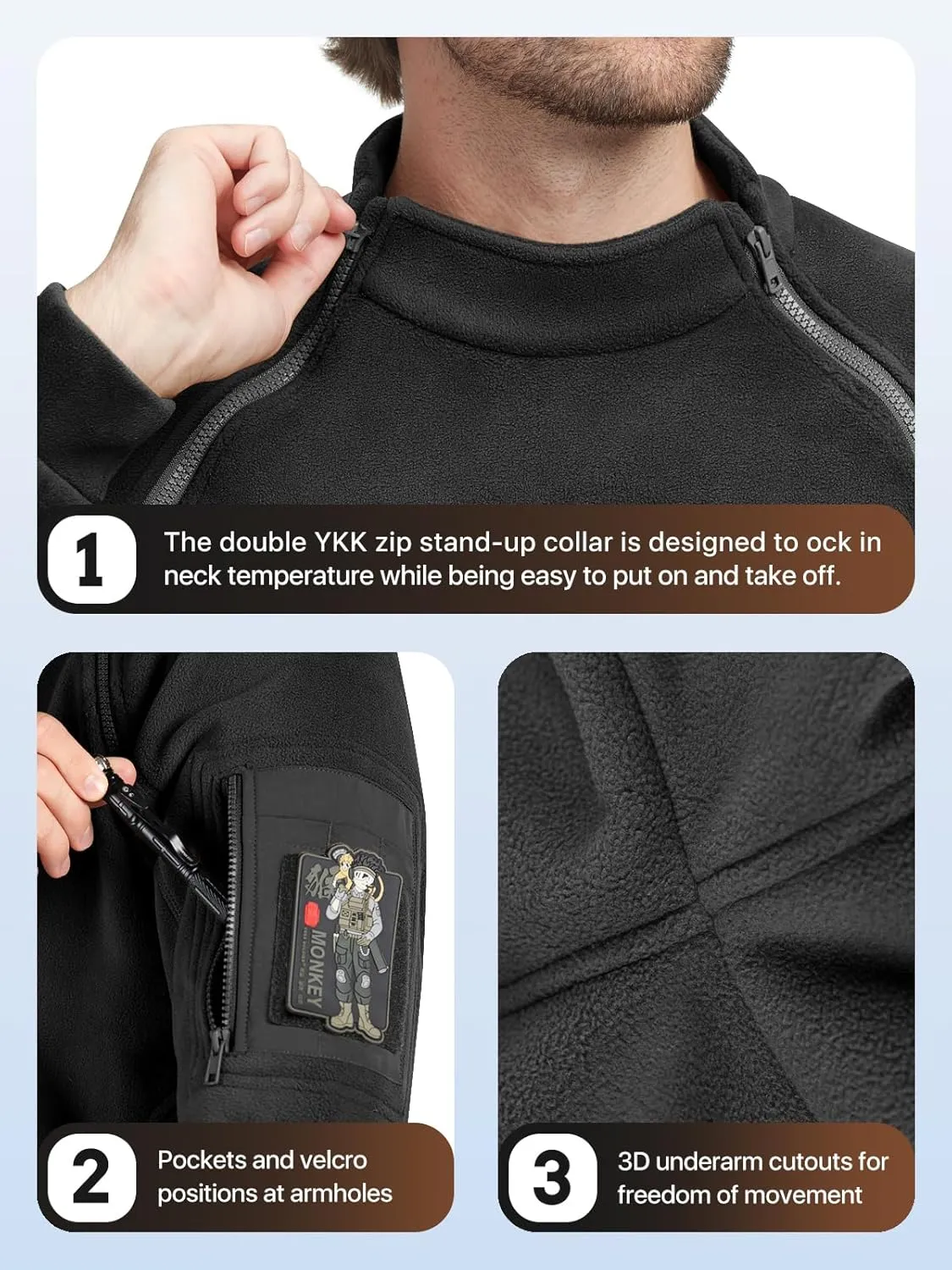 FREE SOLDIER Men's Tactical Fleece Lined Jacket Long Sleeve Crewneck Sweatshirts Pullover with Pockets Commando Sweater